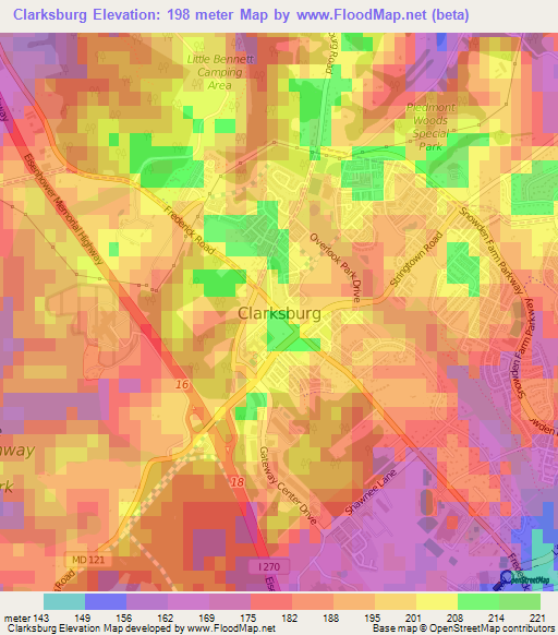 Clarksburg,US Elevation Map