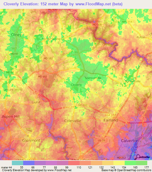 Cloverly,US Elevation Map