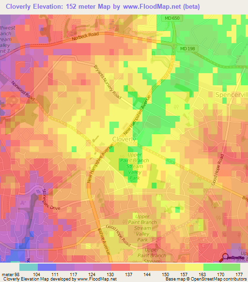 Cloverly,US Elevation Map