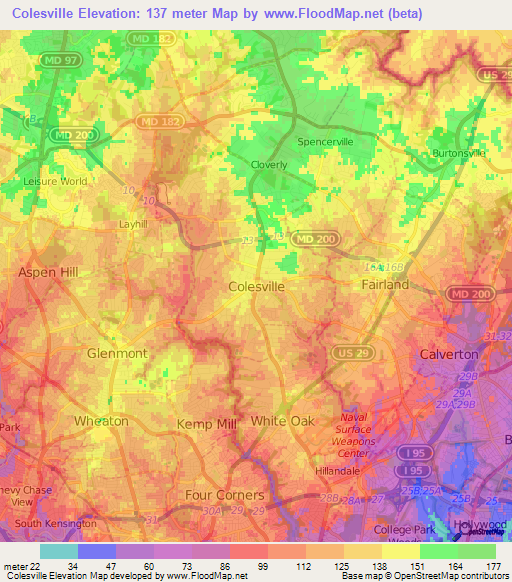 Colesville,US Elevation Map