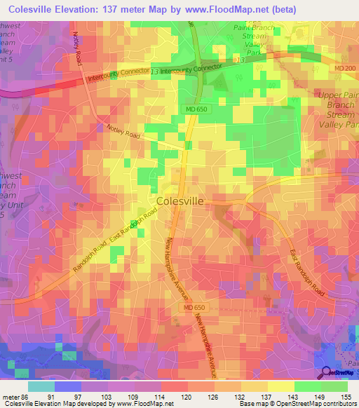 Colesville,US Elevation Map