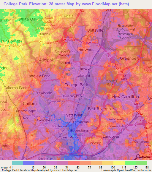 College Park,US Elevation Map