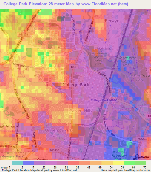 College Park,US Elevation Map