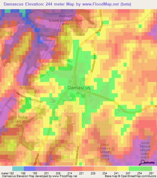 Damascus,US Elevation Map