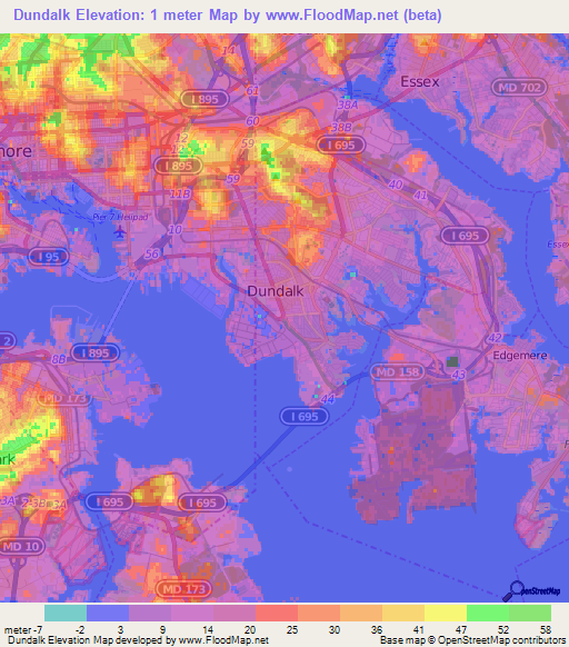 Dundalk,US Elevation Map