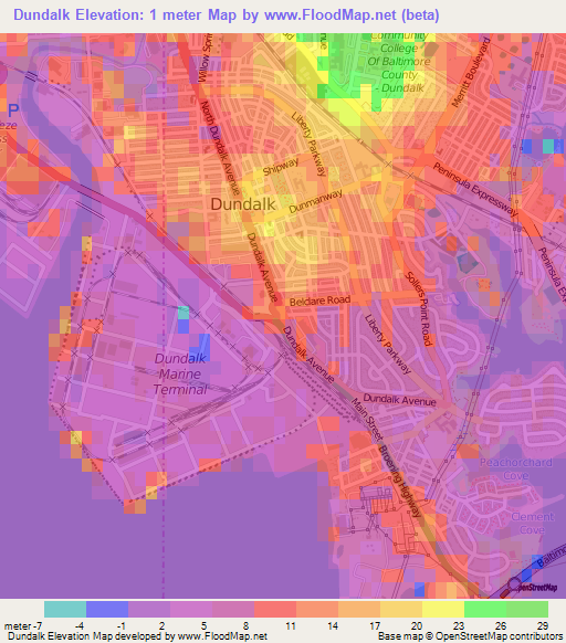 Dundalk,US Elevation Map