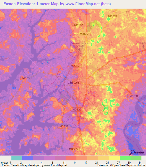 Easton,US Elevation Map