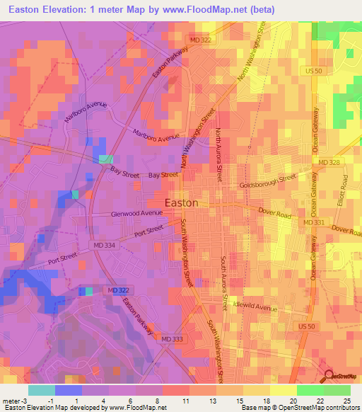 Easton,US Elevation Map