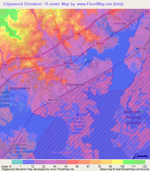 Edgewood,US Elevation Map