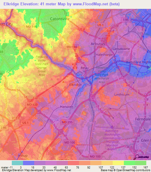 Elkridge,US Elevation Map