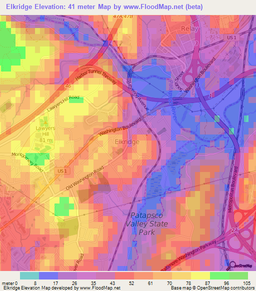 Elkridge,US Elevation Map