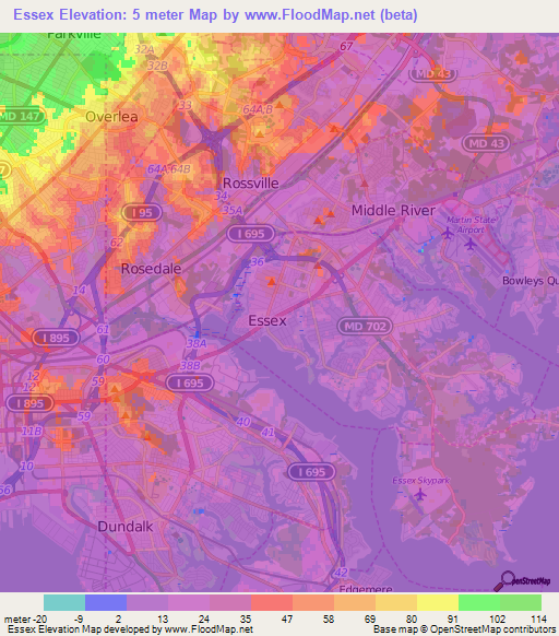 Essex,US Elevation Map