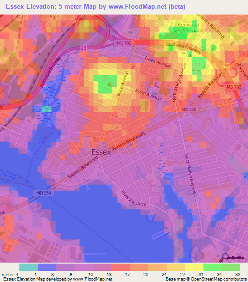 Essex,US Elevation Map