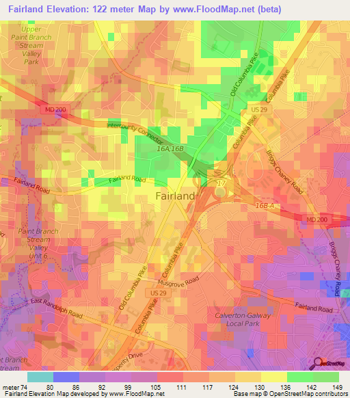 Fairland,US Elevation Map