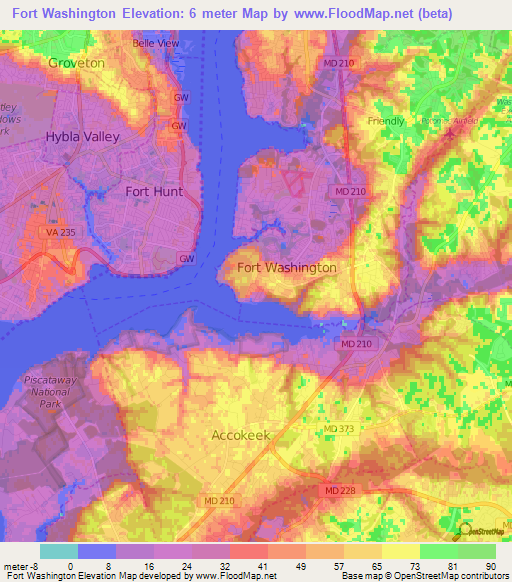 Fort Washington,US Elevation Map