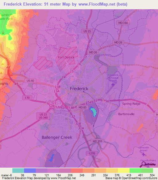 Frederick,US Elevation Map