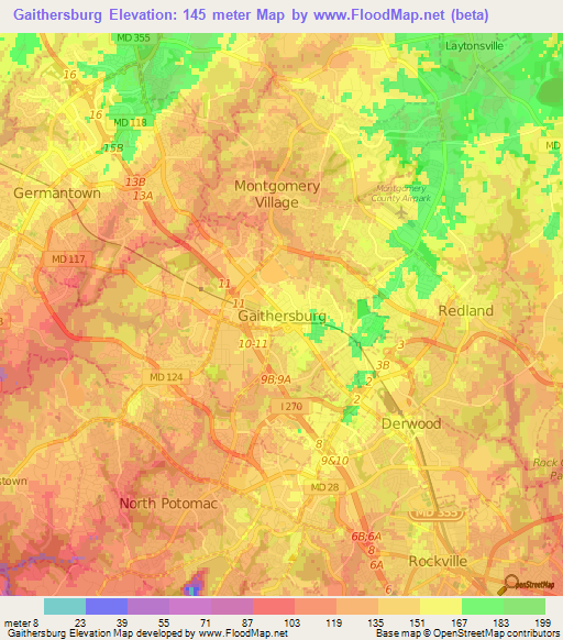 Gaithersburg,US Elevation Map