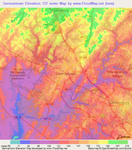 Germantown,US Elevation Map