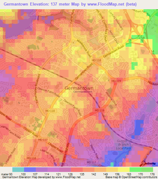 Germantown,US Elevation Map