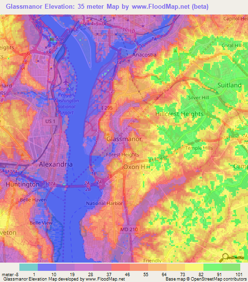 Glassmanor,US Elevation Map