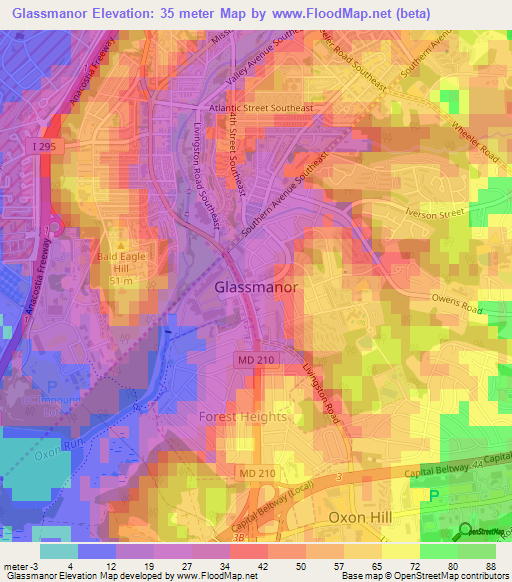 Glassmanor,US Elevation Map