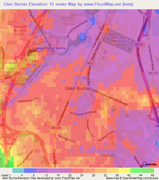 Glen Burnie,US Elevation Map