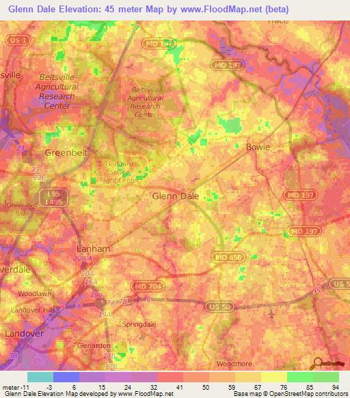 Glenn Dale,US Elevation Map