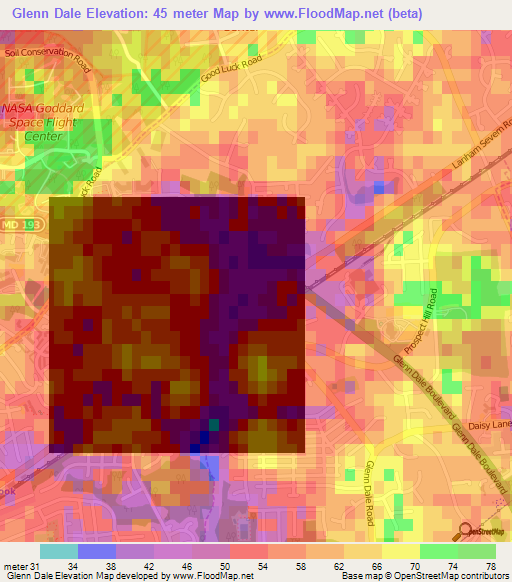 Glenn Dale,US Elevation Map