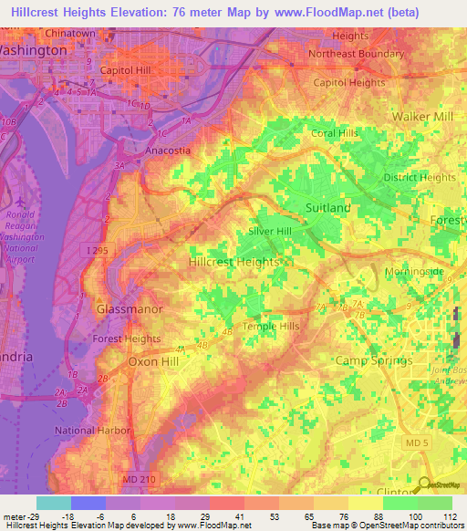 Hillcrest Heights,US Elevation Map