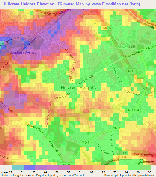 Hillcrest Heights,US Elevation Map