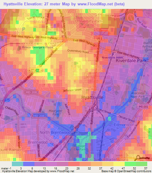 Hyattsville,US Elevation Map