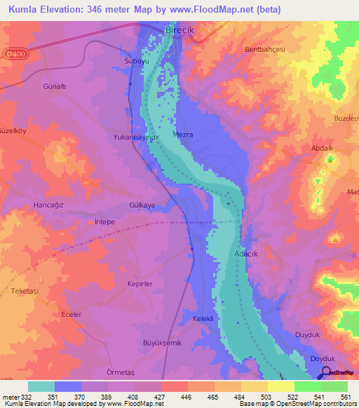 Kumla,Turkey Elevation Map