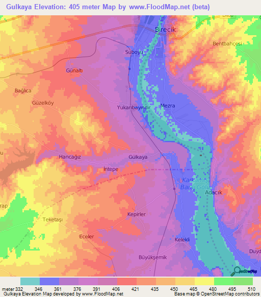 Gulkaya,Turkey Elevation Map