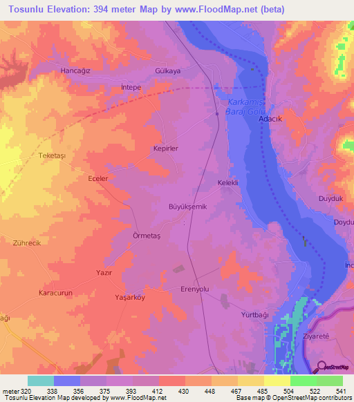 Tosunlu,Turkey Elevation Map