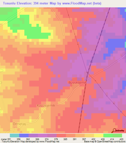 Tosunlu,Turkey Elevation Map