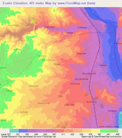 Eceler,Turkey Elevation Map