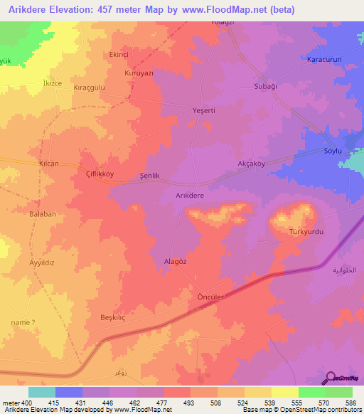 Arikdere,Turkey Elevation Map