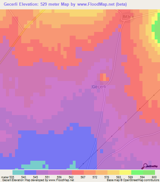 Gecerli,Turkey Elevation Map