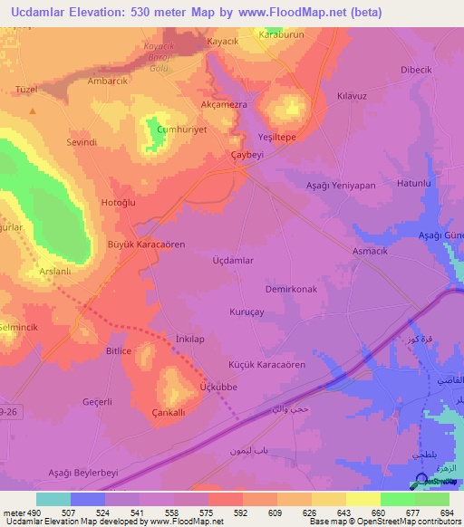 Ucdamlar,Turkey Elevation Map