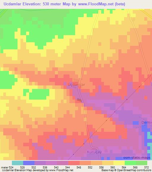 Ucdamlar,Turkey Elevation Map