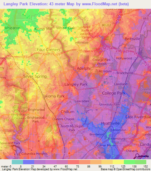 Langley Park,US Elevation Map