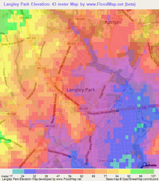 Langley Park,US Elevation Map