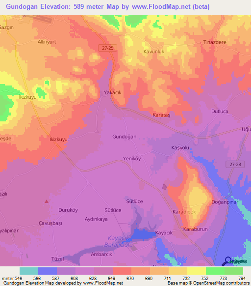 Gundogan,Turkey Elevation Map