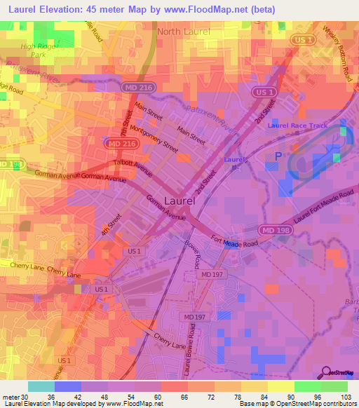 Laurel,US Elevation Map