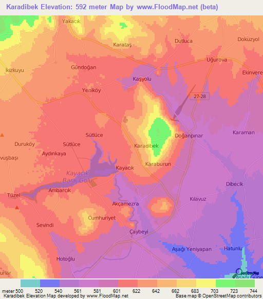 Karadibek,Turkey Elevation Map