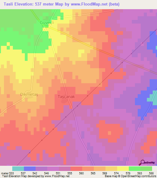 Tasli,Turkey Elevation Map