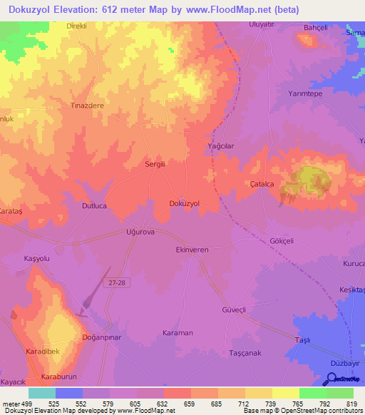 Dokuzyol,Turkey Elevation Map