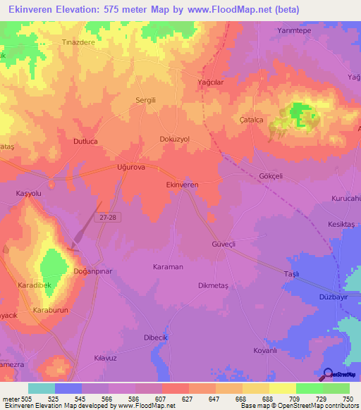 Ekinveren,Turkey Elevation Map