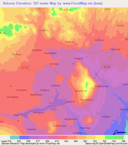 Beloren,Turkey Elevation Map