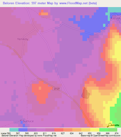 Beloren,Turkey Elevation Map